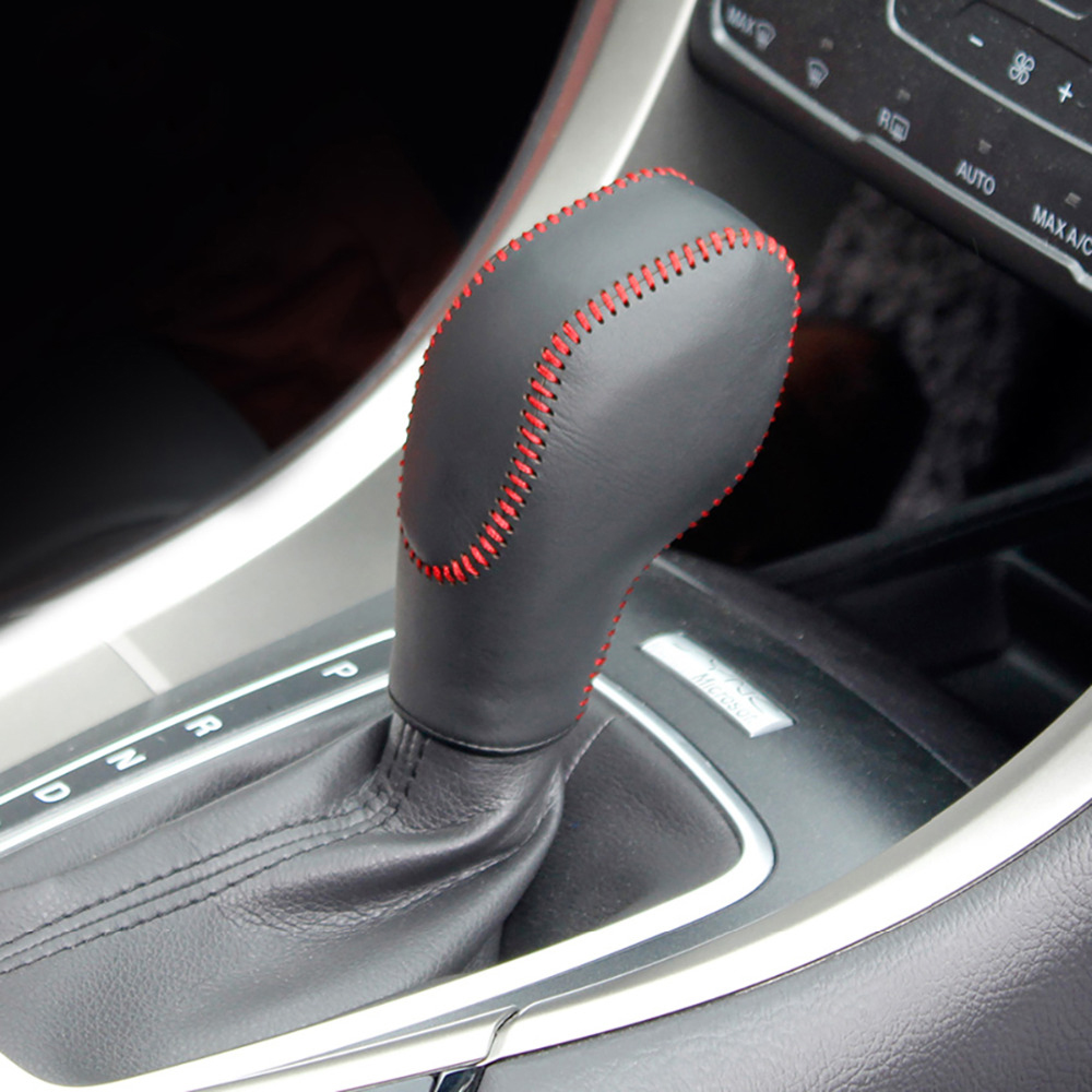 Loncky Black Genuine Leather Custom Car Gear Shift Knob Cover for Ford ...