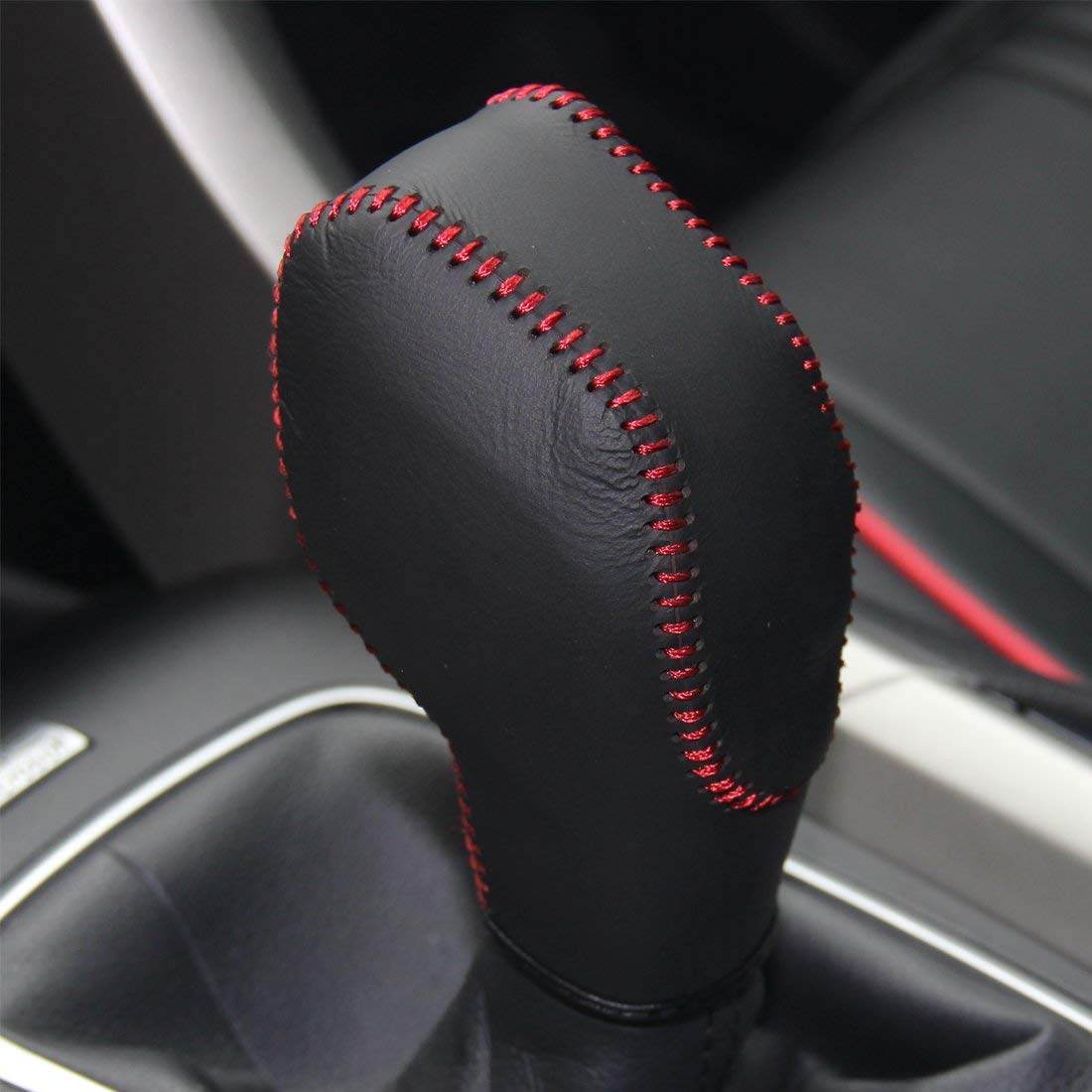 Loncky Black Genuine Leather Custom Car Gear Shift Knob Cover for Ford ...