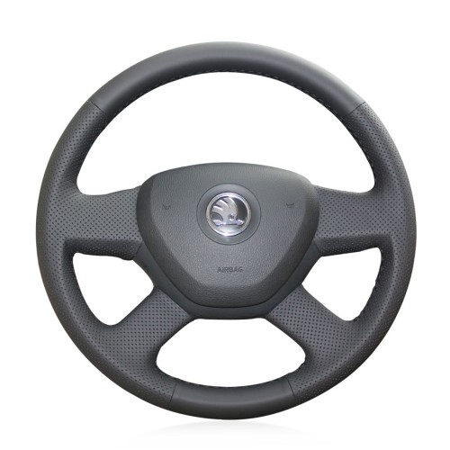 Loncky Auto Custom Fit Black Genuine Leather Car Steering Wheel Cover for Octavia 2014 Skoda Fabia 2013 Accessories