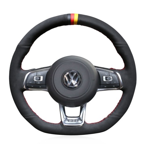 Loncky Auto Custom Fit OEM Black Suede Leather Car Steering Wheel Cover for Volkswagen VW Jetta GLI 2015-2020 / VW Golf R 2015-2019 / VW Golf 7 MK7 Golf GTI 2015 2016 2017 2018 2019 2020 Accessories