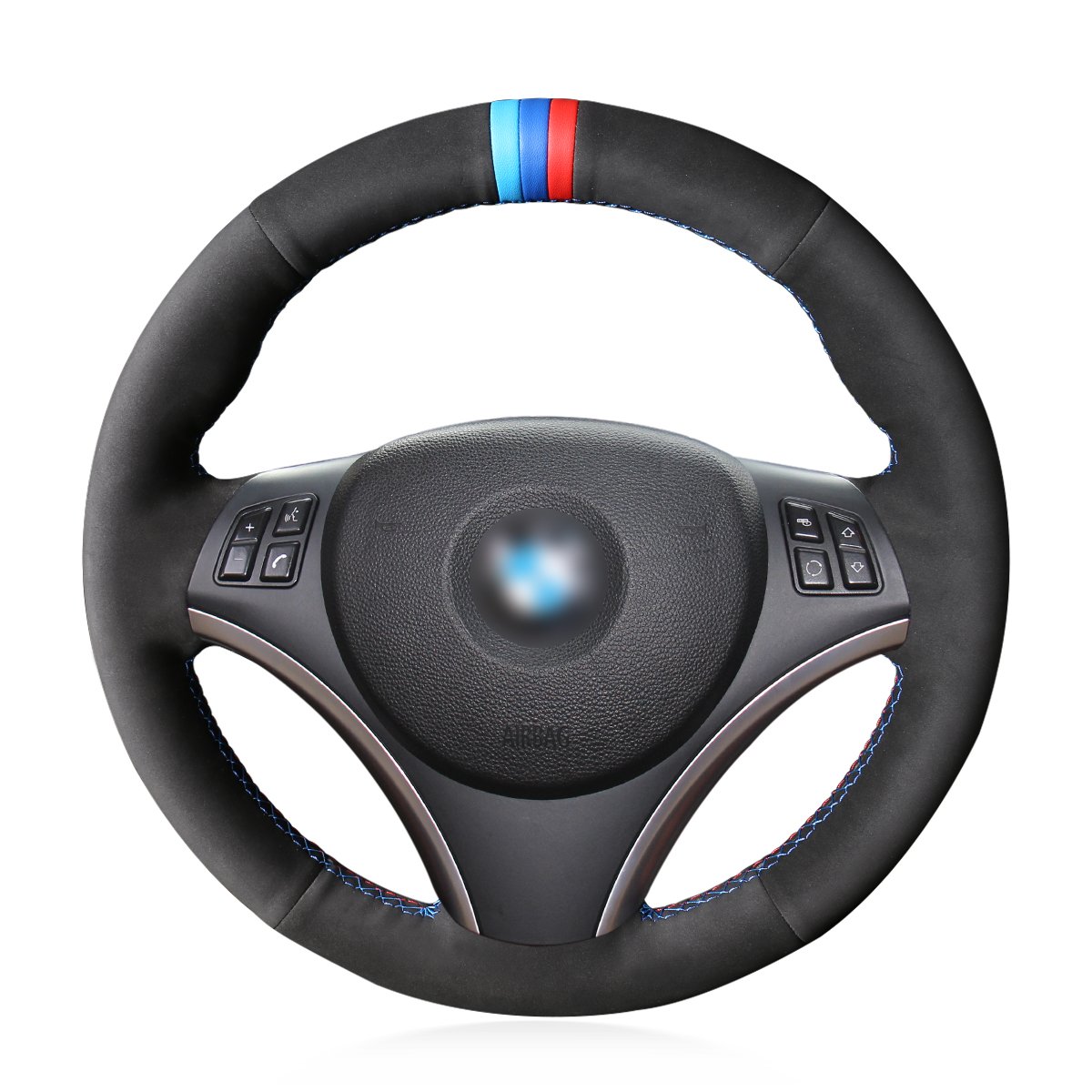 Loncky Black Genuine Leather Custom Steering Wheel Cover For Bmw E90 320i 325i 330i 335i E87