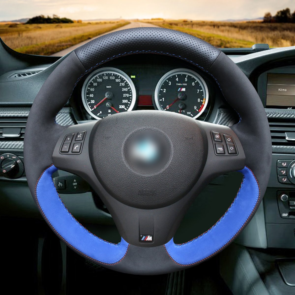 Loncky Auto Black Blue Suede Steering Wheel Covers For BMW E92 M3 2013 ...