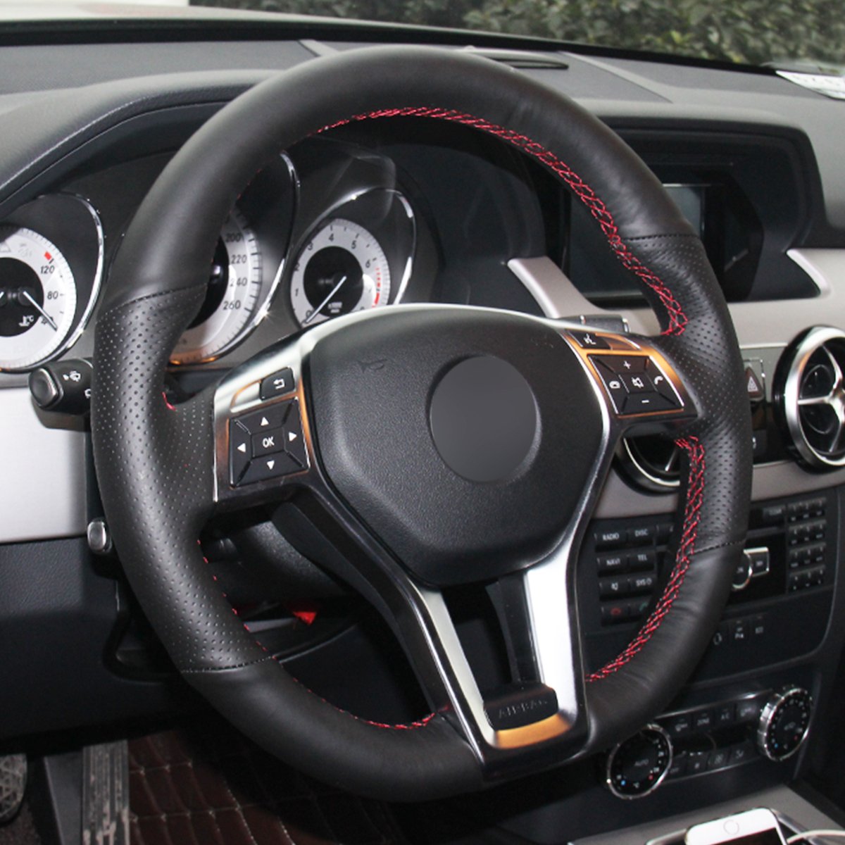 Loncky Auto Black Genuine Leather Black Suede Custom Steering Wheel ...